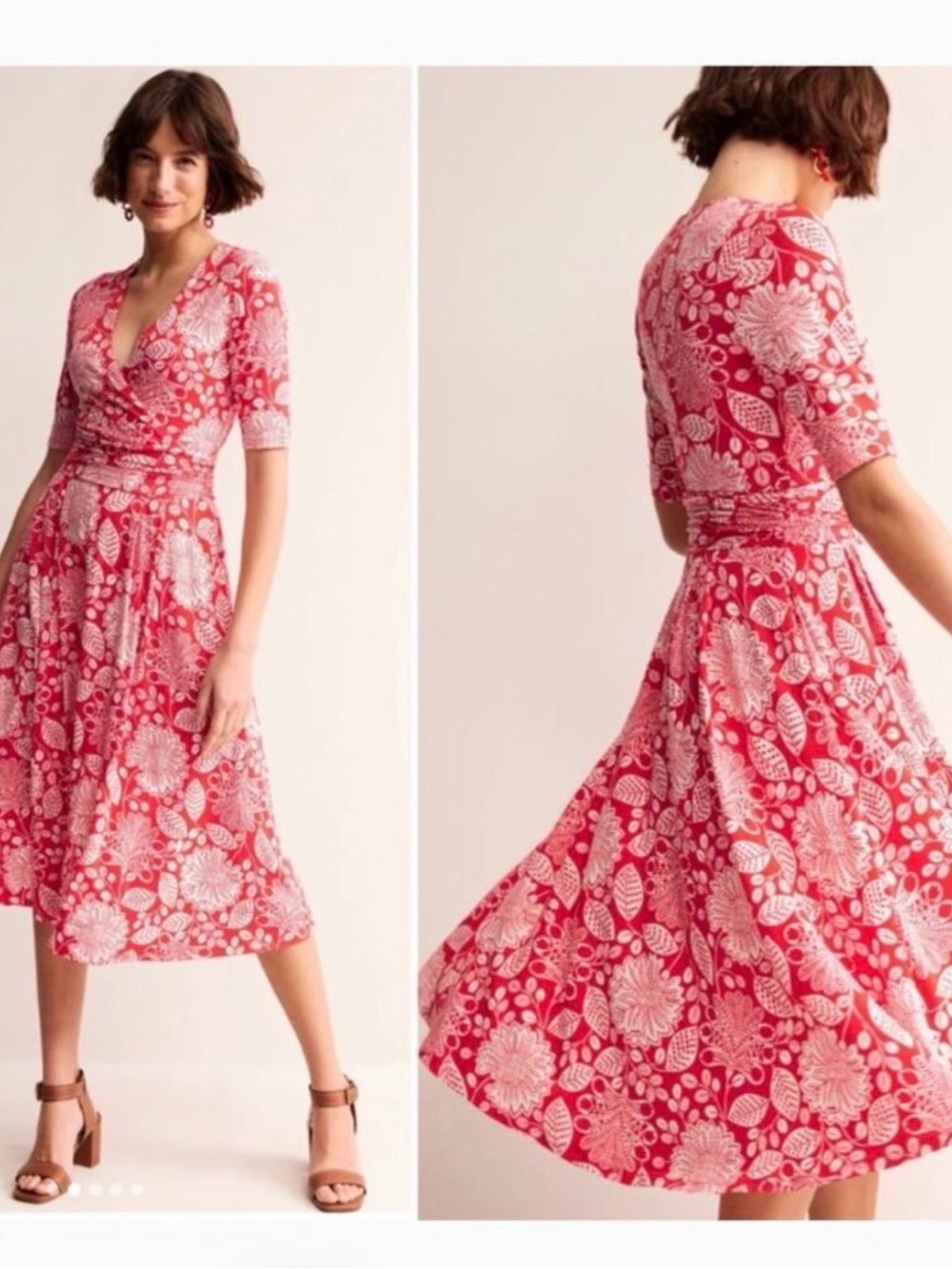 Kassidy Jersey Midi Dress Poppy Red, Gardenia Swirl Women 8